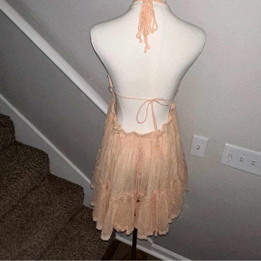 Free People Halter Mini Dress Tiered Ruffle Swiss Dot Beach Festival sm